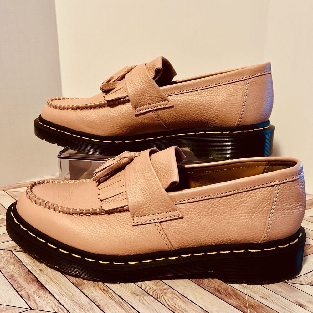Dr Martens Adrian Women 11 Virginia Leather Tassel Loafer Shoes Peach Beige Kilt